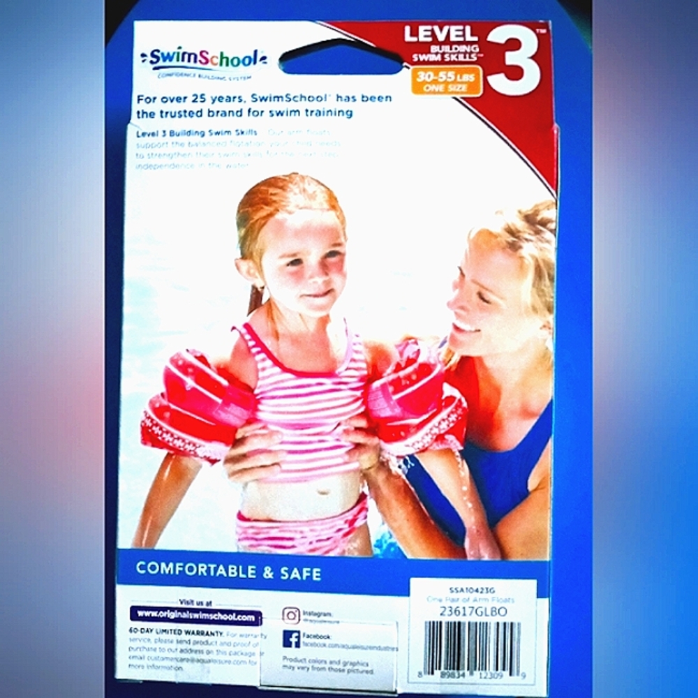 Swim School Dual Chamber Arm Floats Level 3 (30-55 lbs) & Foam Bath Kneeler - Picture 4 of 14